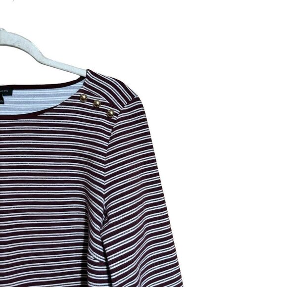 Talbots Top Large Multicolor Metallic Stripe Stretch Shoulder Button Blouse - Picture 3 of 8